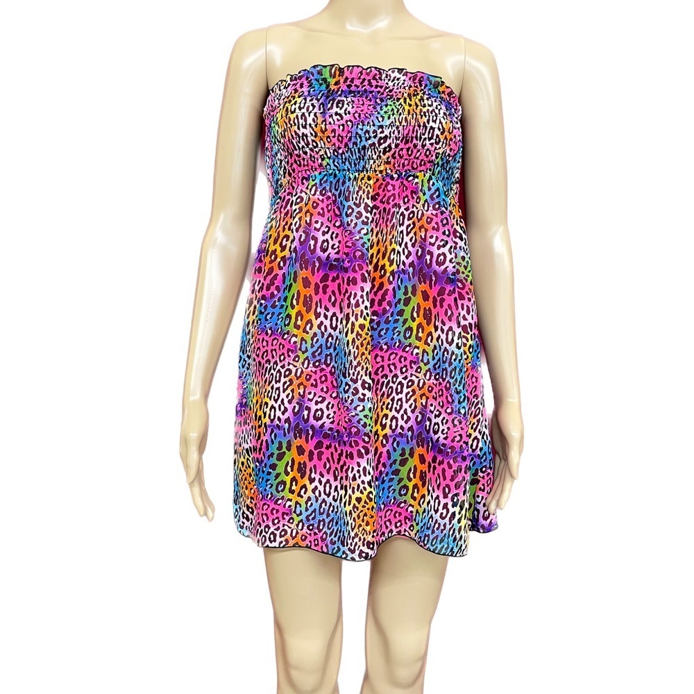 OP Lisa Frank Neon Cheetah Print Tube Top Mini Dress Cover up Size Small 3-5